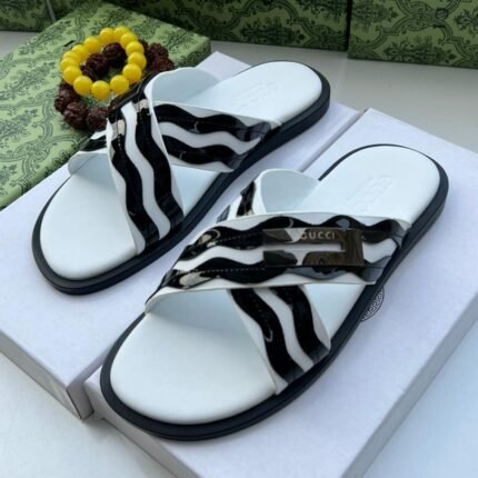 Gucci Zebra Cross-Strap Slides – Monochrome Luxe