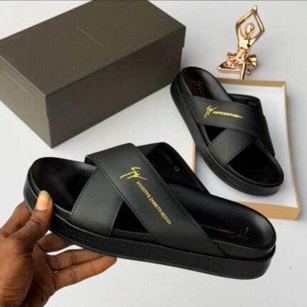 Giuseppe Zanotti Black Cross Strap Slides