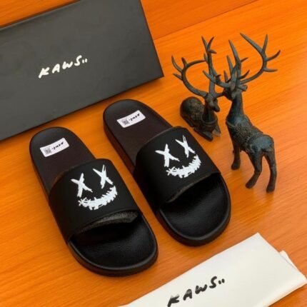 KAWS Graphic Slides – Black with Face Print