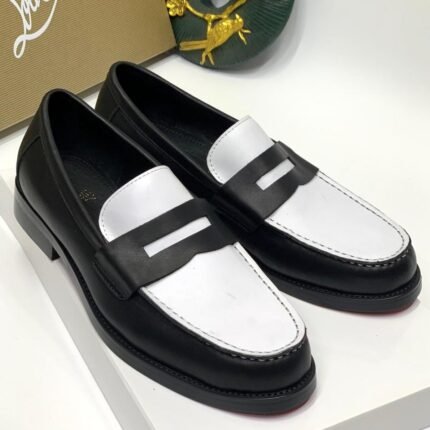 Christian Louboutin Black & White Leather Loafers