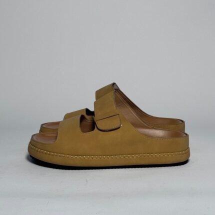 Zara Tan Leather Comfort Sandals with Velcro Strap