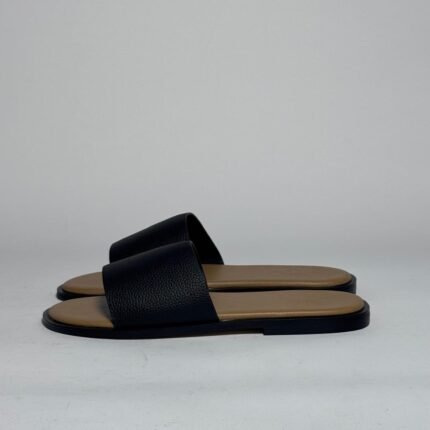 Hermès Black Classic Leather Slides