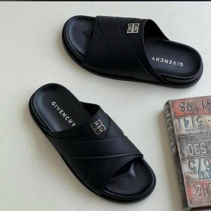 Givenchy Crossover Strap Leather Slides - Black